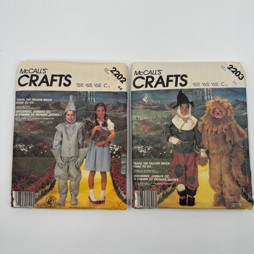 Vintage 1985 McCalls Wizard of Oz Costume Sewing Patterns 2202 2203 Dorothy Lion